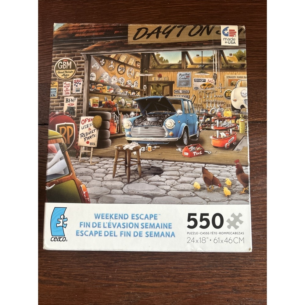 Ceaco Puzzle 550 Piece Weekend Escape Garage Cars Chickens Complete Make In USA